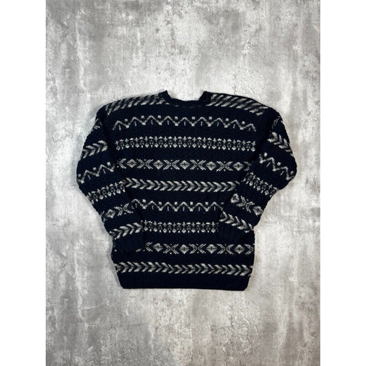Nautica Hand Knit Striped Pattern Print Ribber Knit Sweater Size Medium