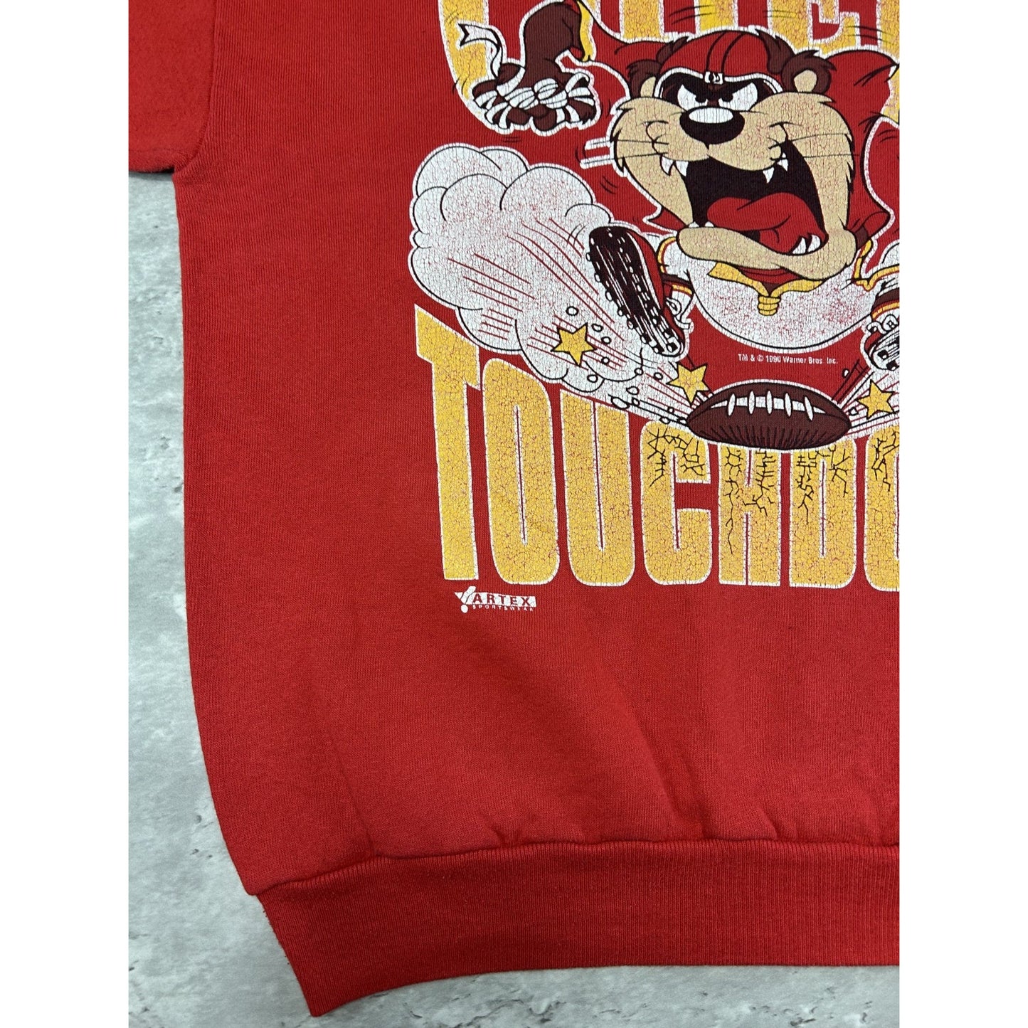 Vintage 1990 Kansas City Chiefs NFL Looney Tunes Cartoon Graphic Sweatshirt Med