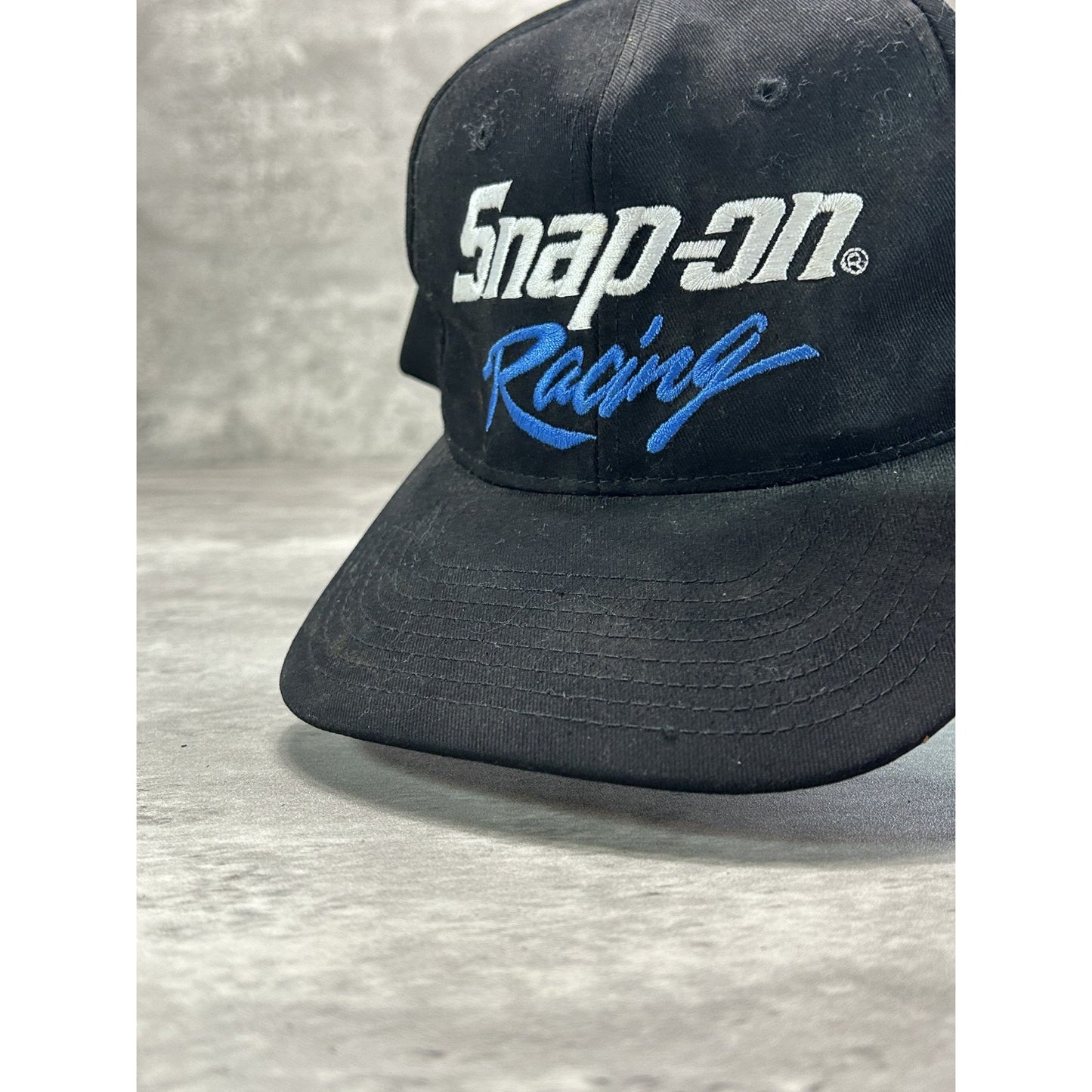 Vintage 90s Snap On Racing Embroidered Spell Out Snapback Hat OSFA Black