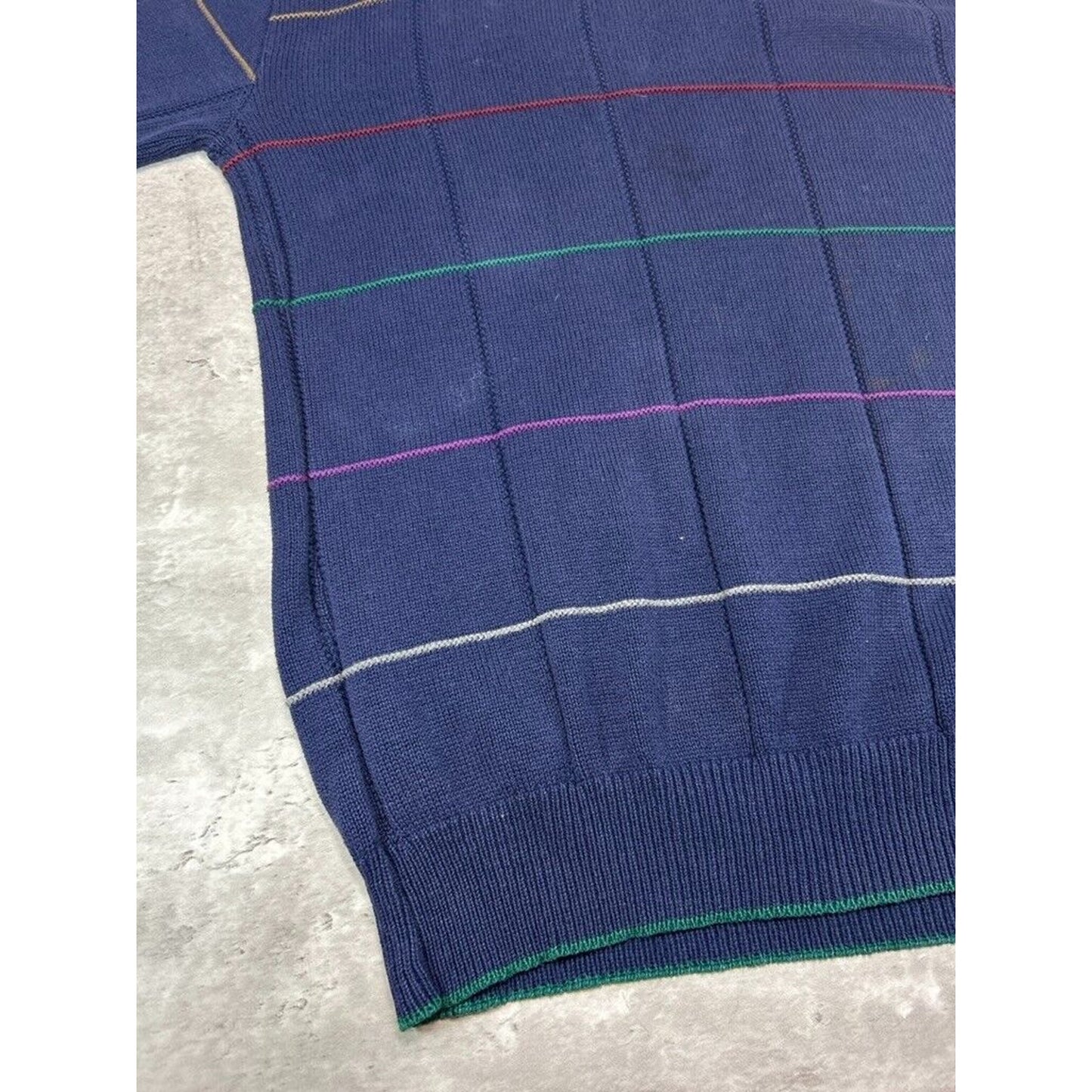 Vintage 90s Isle Of Cotton Checkered Print Pullover Knit Sweater Size XXL Blue