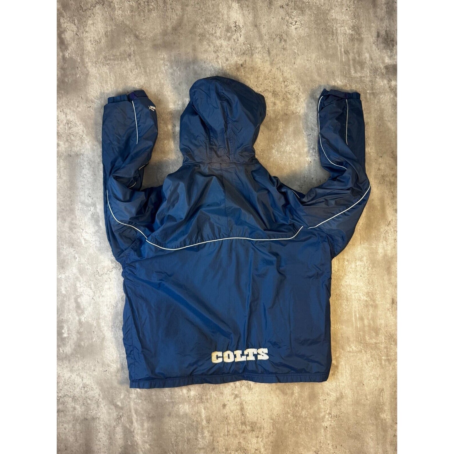 Vintage Indianapolis Colts NFL Fleece Lined Nylon Hooded Football Jacket Size XL