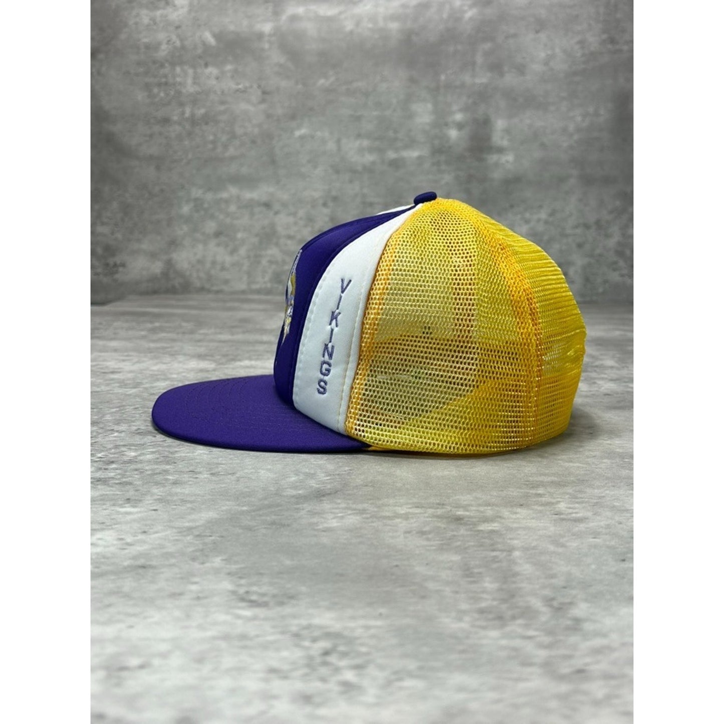Vintage 90s Minnesota Vikings NFL Lucky Stripe Trucker Snapback Trucker Hat OSFA