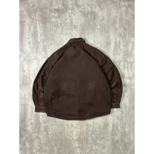 Vintage Carhartt Plaid Lined Canvas Workwear Button Up Shirt Size XL