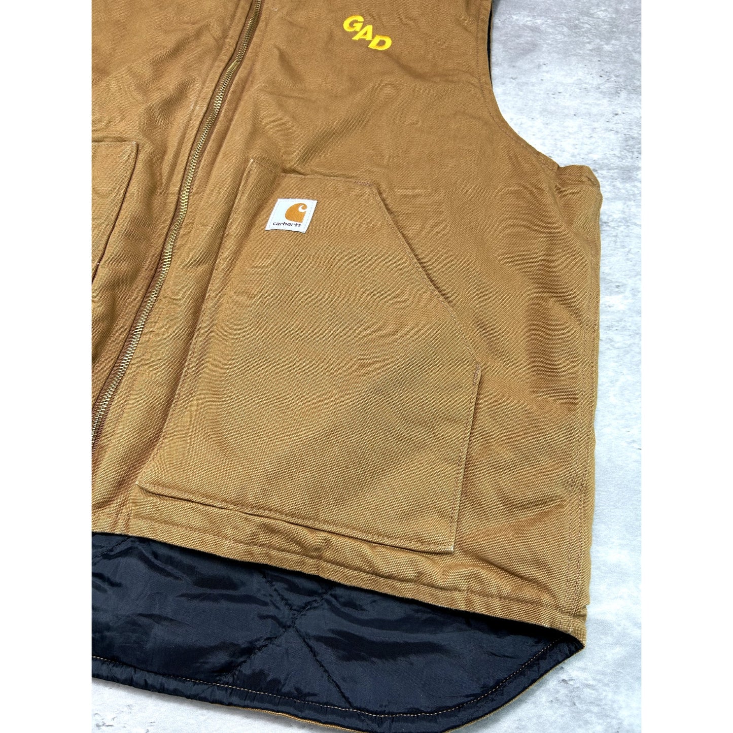 Vintage Carhartt Quilted Lined Canvas Work Wear Vest Size XL V01-BRN Beige