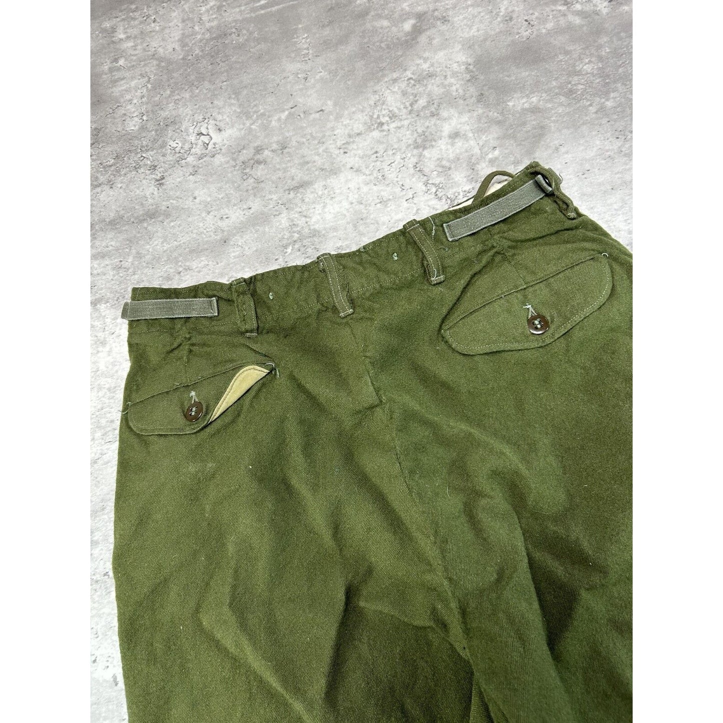 Vintage 1960s Wool Military Cargo Trouser Style Pants Size 34 Olive Green