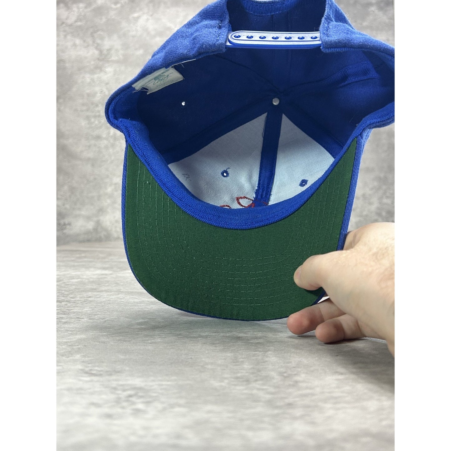 Vintage 90s Embroidered Cursive L Snapback Hat OSFA Blue