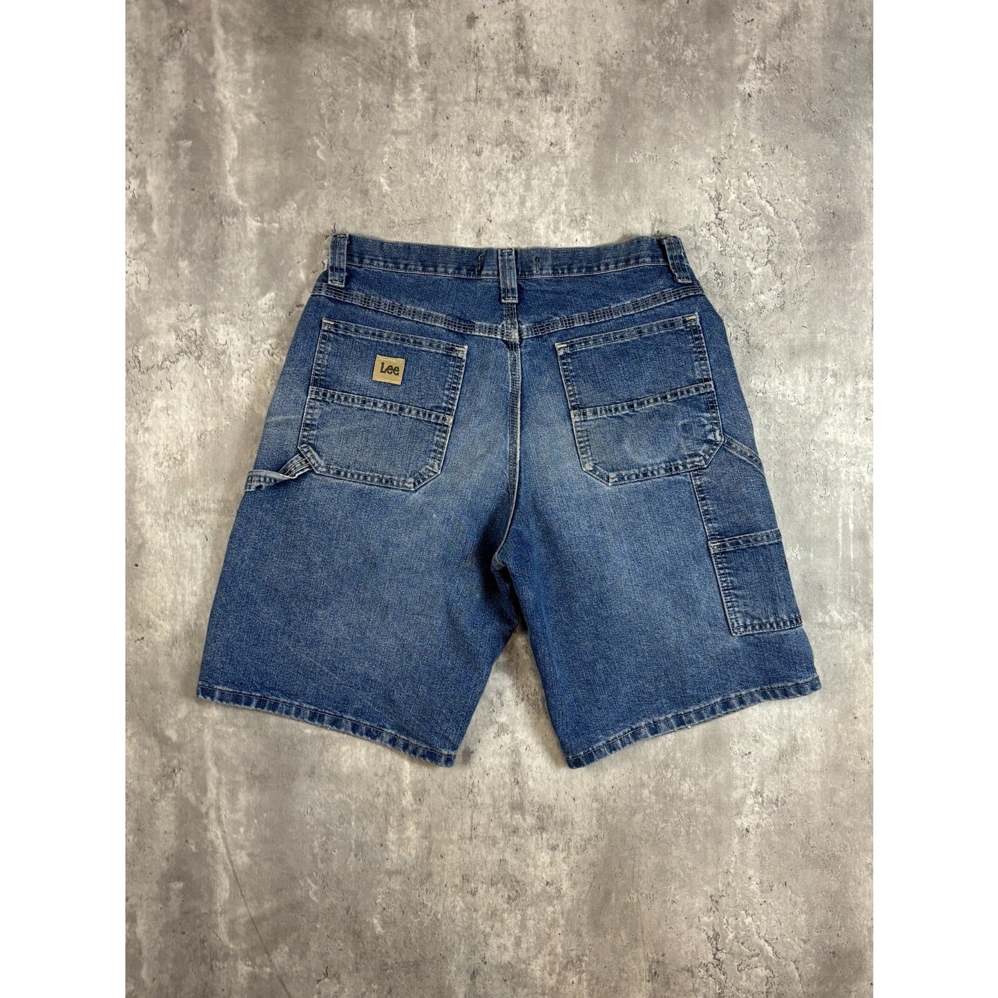 Vintage Lee Dungaree Medium Wash Denim Workwear Carpenter Shorts Size 32 Blue