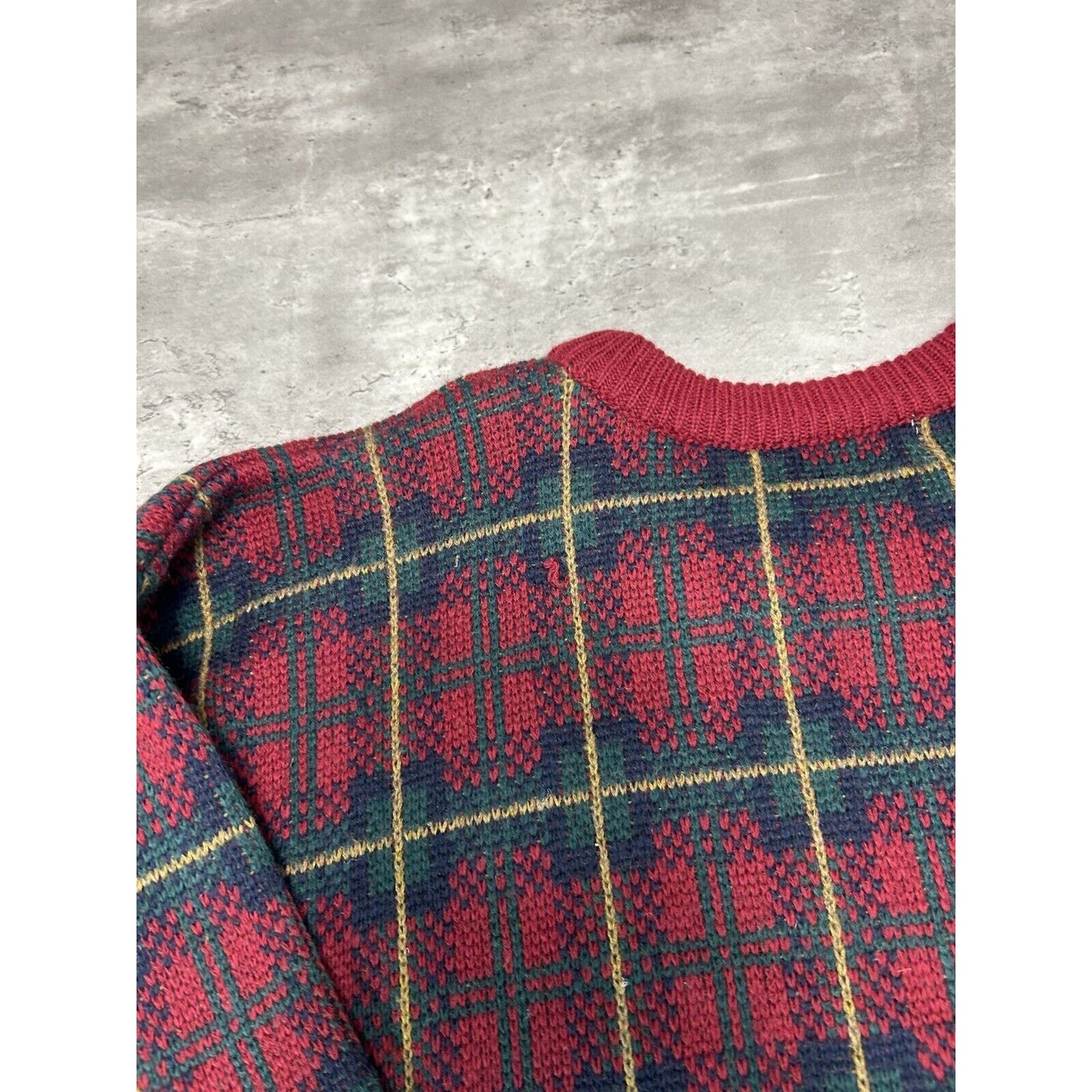 Vintage 90s Reed Hunter Plaid Print Ribbed Pullover Knit Sweater Size Large