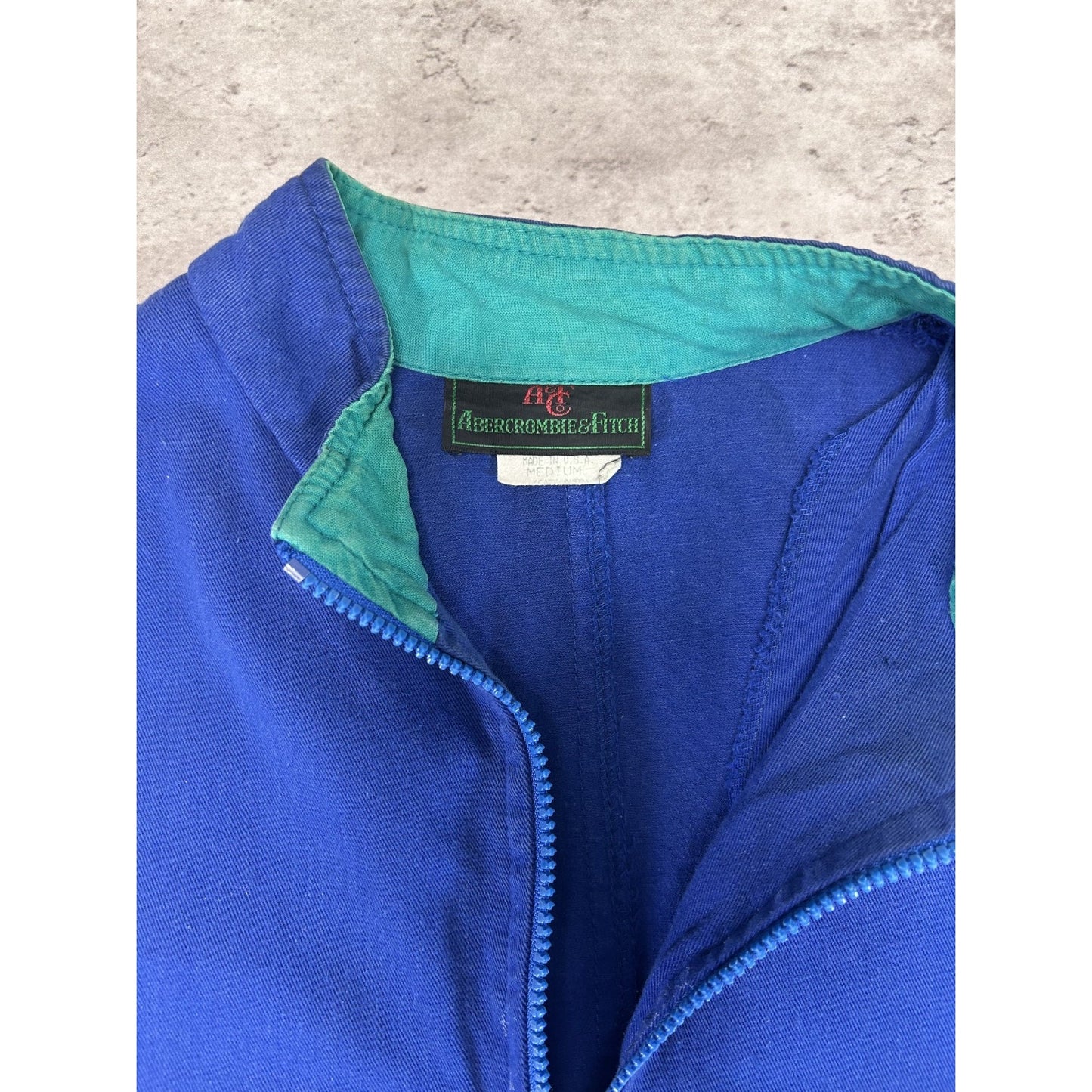 Vintage 90s Abercombie & Fitch Striped Full Zip Bomber Jacket Size Medium Blue