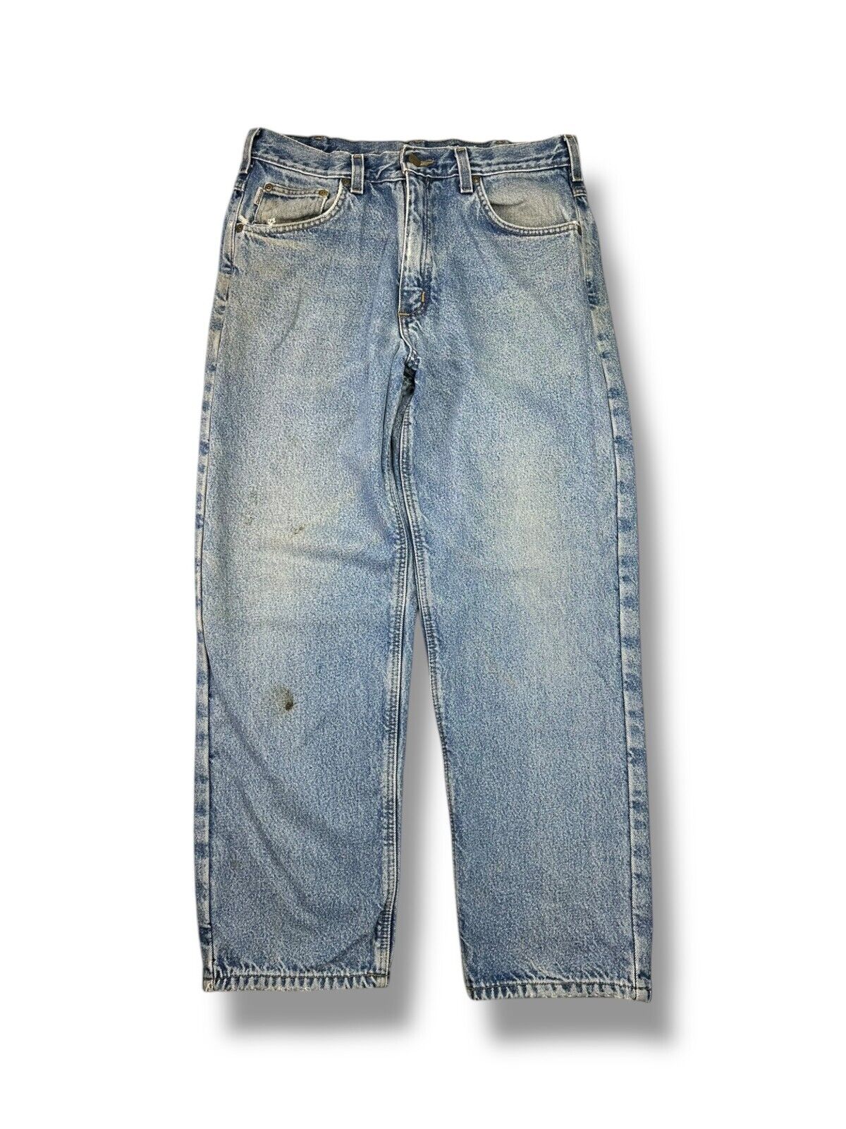 Vintage Carhartt Plaid Lined Medium Wash Denim Workwear Pants Size 33