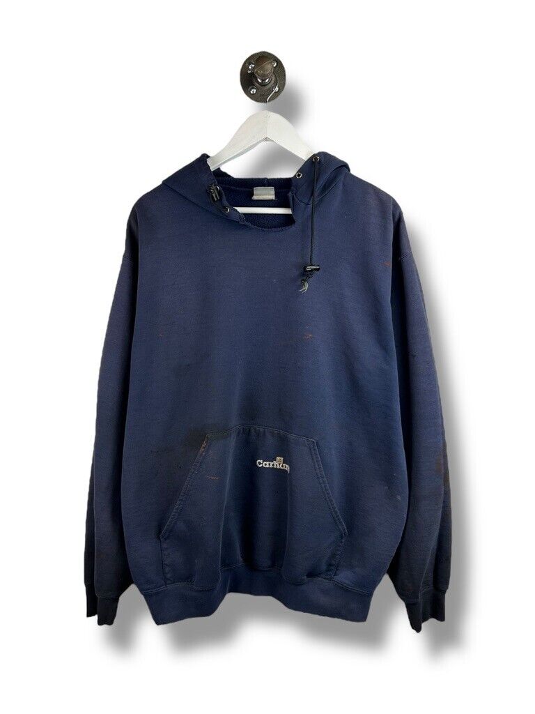 Vintage 90s Carhartt Embroidered Logo Hooded Workwear Sweatshirt Size XXL Blue