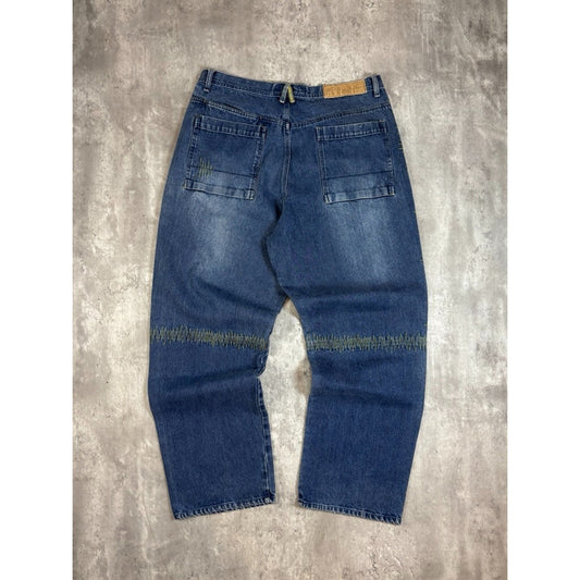 Vintage Y2K Brooklyn Embroidered Stripe Dark Wash Denim Pants Size 38 Blue