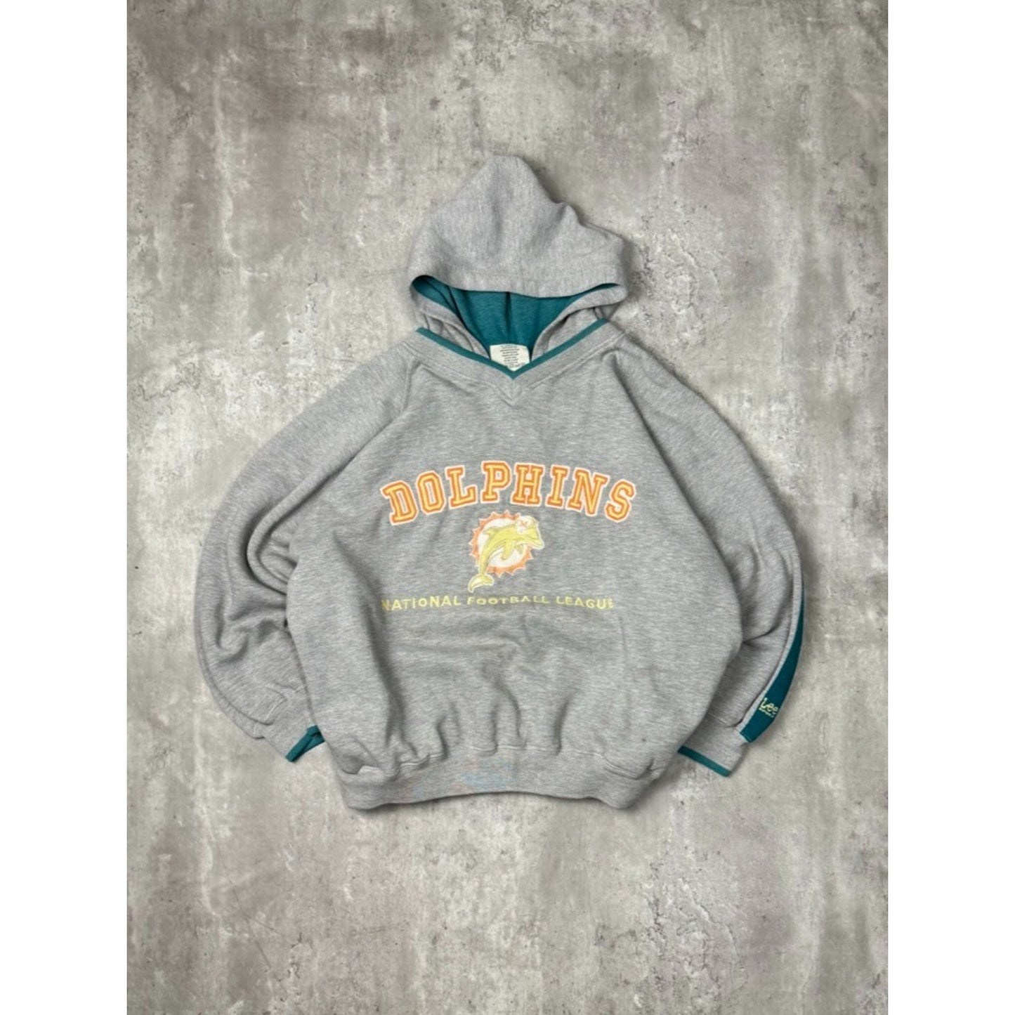 Vintage Miami Dolphins NFL Embroidered Spellout Hooded Sweatshirt Size Large