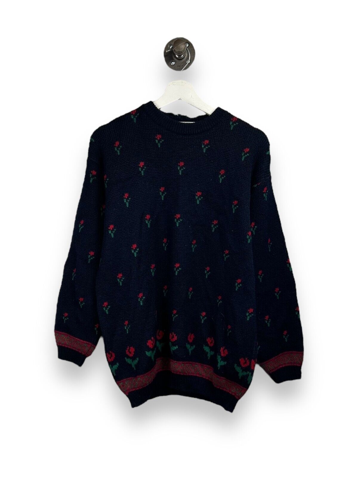 Vintage 90s St Michael Floral Print Pullover Ribbed Knit Sweater Size Large
