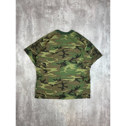 Vintage 80s Woodland Camo Hunting T-Shirt Size XXL