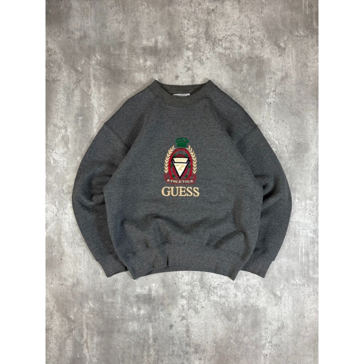 Vintage 80s/90s Guess Athletics Embroidered Crest Sweatshirt Size XL Gray