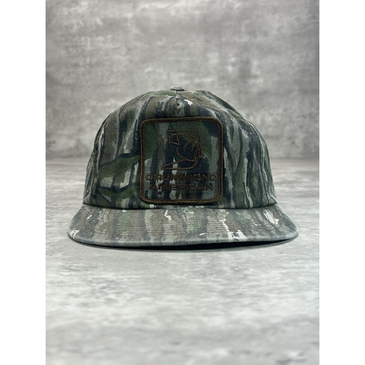 Vintage 80s Drummond American Embroidered Tree Camo Hunting Snapback Hat OSFA
