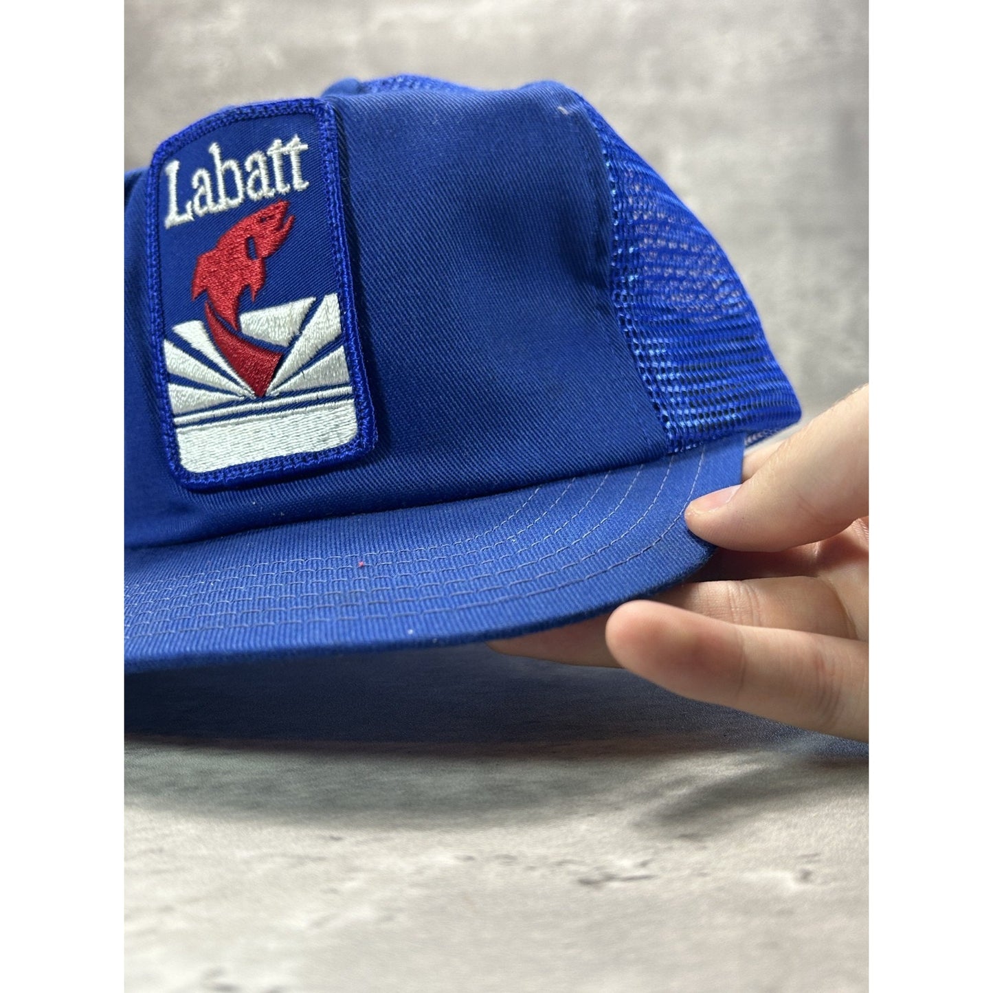 Vintage 80s/90s Labatt Fishing Embroidered Patch Snapback Hat OSFA Blue