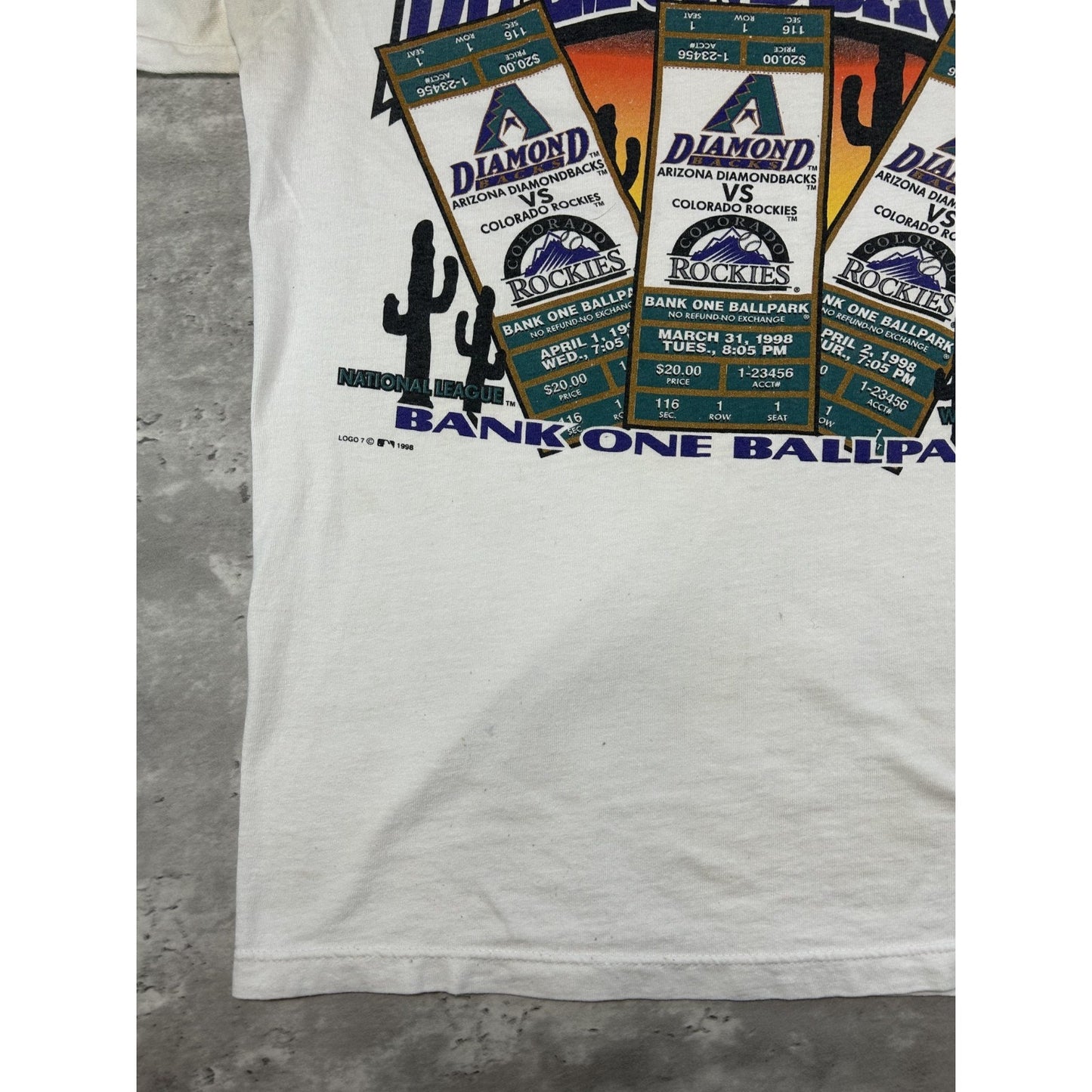 Vintage Arizona Diamondbacks MLB Inaugural Season Ticket Graphic T-Shirt Large