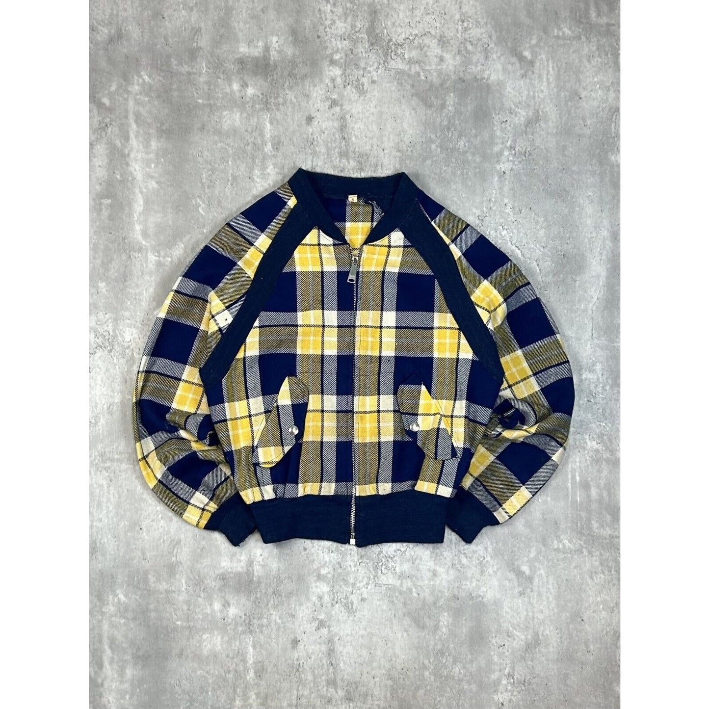 1960s Plaid Print Checkered Full Zip Bomber Jacket Size Small