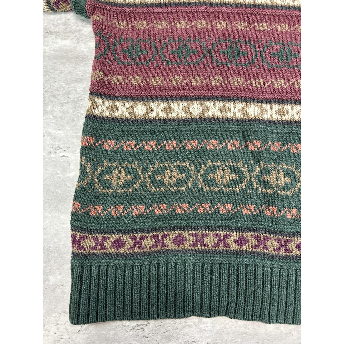 Vintage 90s Woods & Gray Abstract Striped Pullover Ribbed Knit Sweater Sz Medium