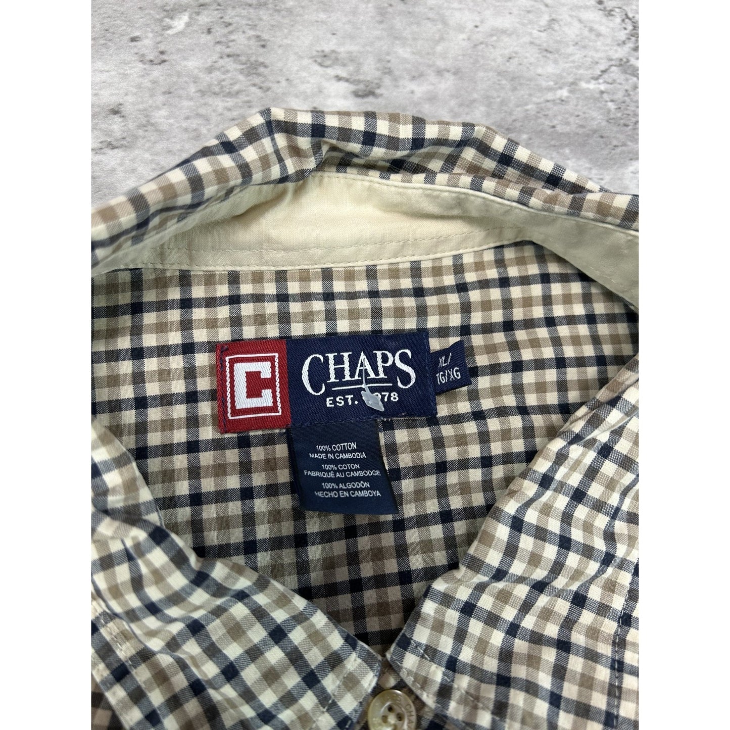 Vintage Chaps Ralph Lauren Plaid Print Reworked Cropped Button Up Shirt Sz XL