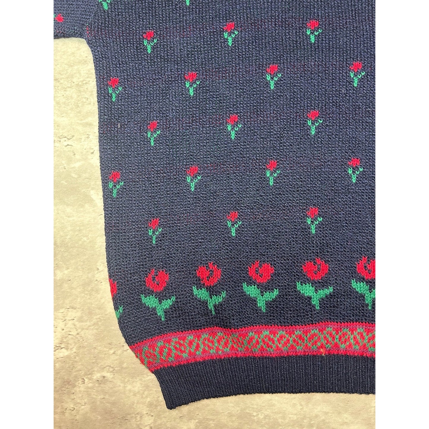 Vintage 80s St Michaels Flower Print Pullover Knit Sweater Size Large