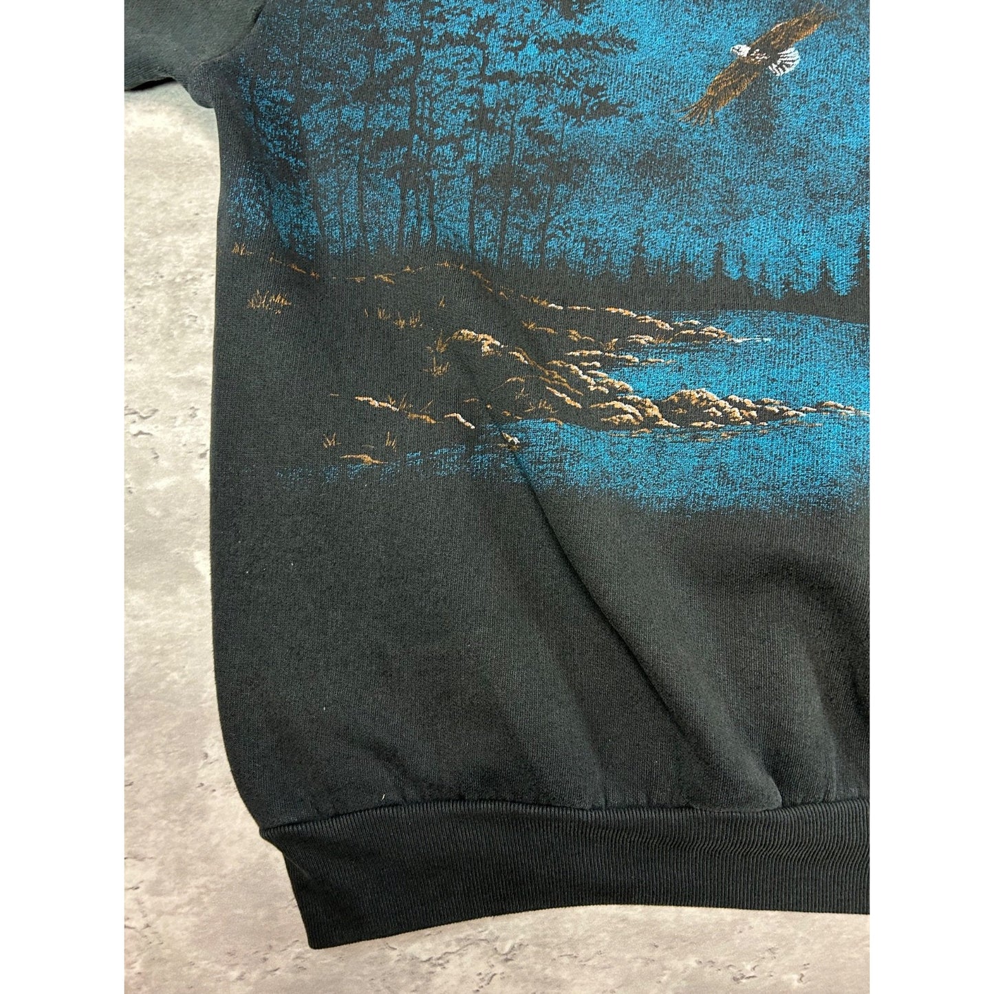 Vintage 90s Bald Eagle Nature Graphic All Over Print 1/4 Button Sweatshirt Sz L