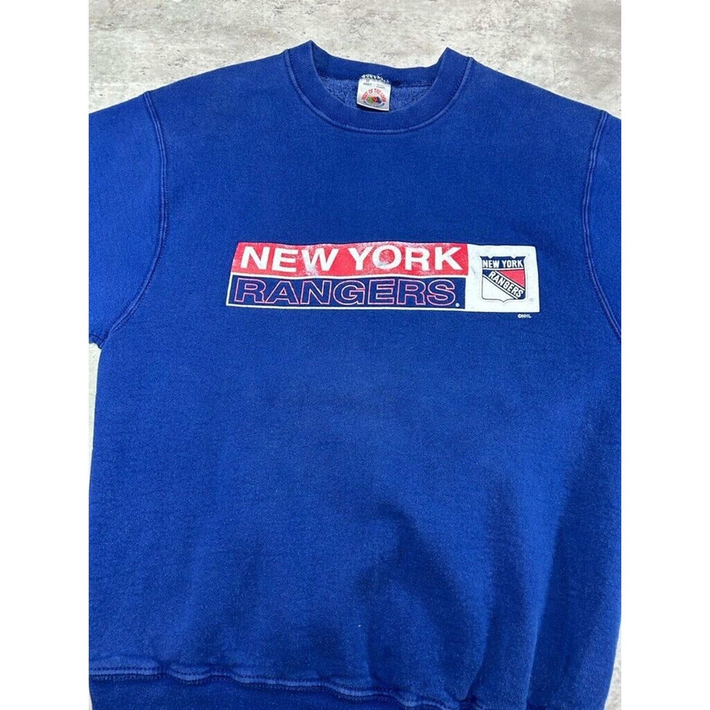 Vintage 90s New York Rangers NHL Graphic Spell Out Hockey Sweatshirt Size Medium