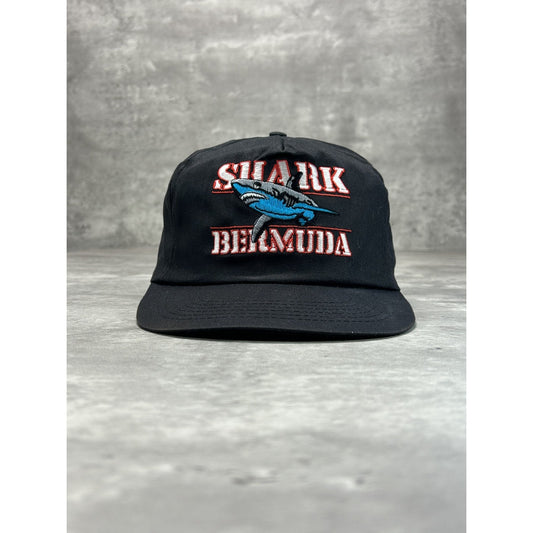 Vintage 90s Bermuda Embroidered Shark Destination Snapback Hat OSFA Black
