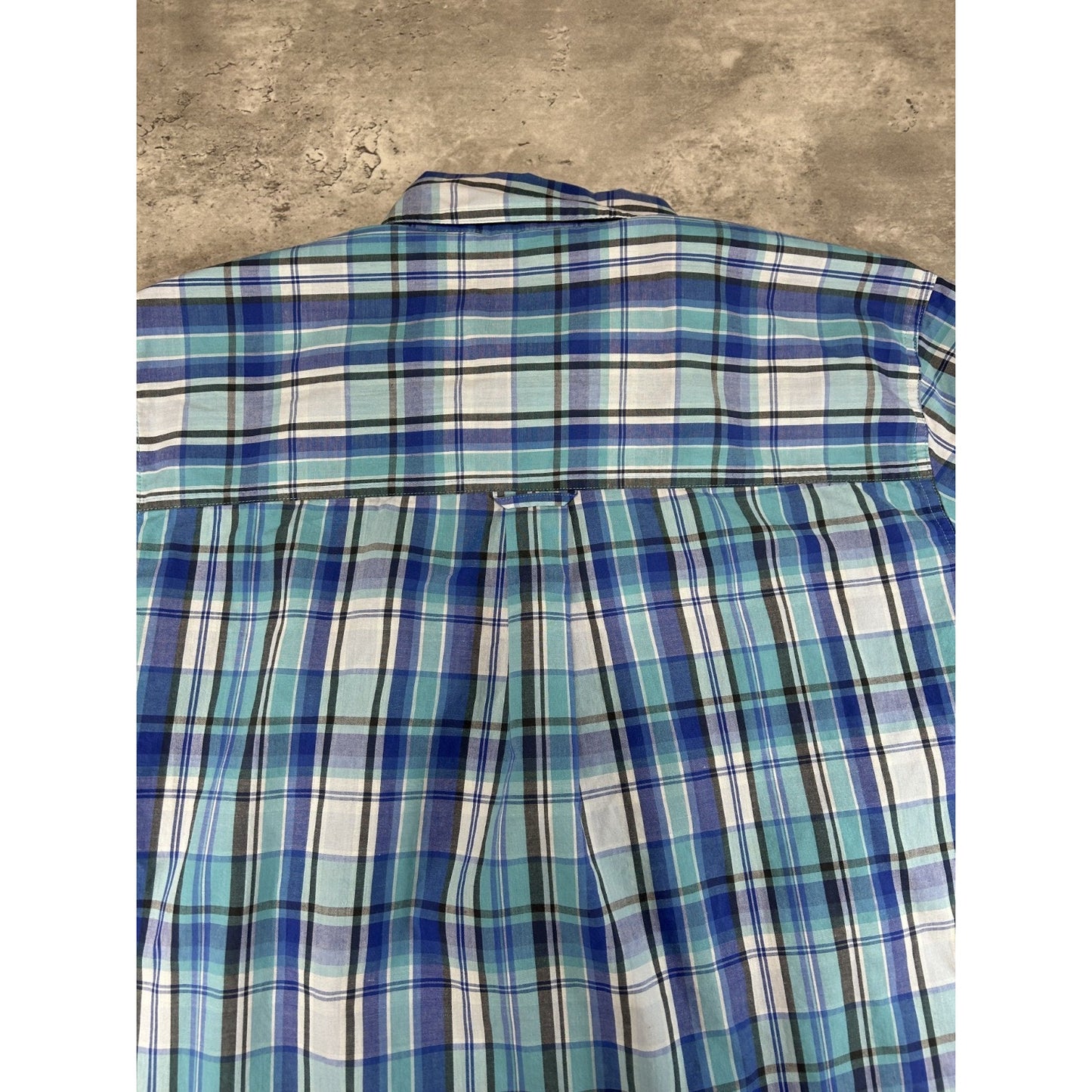Vintage Chaps Plaid Print Short Sleeve Reworked Cropped Button Up Shirt Sz Large