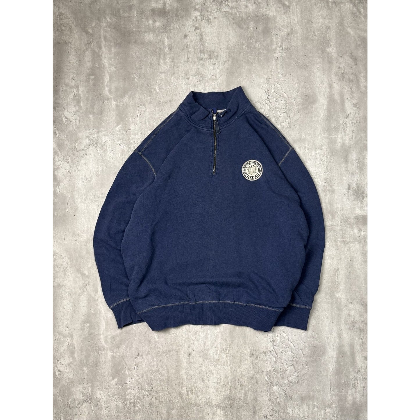 Vintage B.U.M Equipment Embroidered Crest Patch 3/4 Zip Sweatshirt Size 2XL