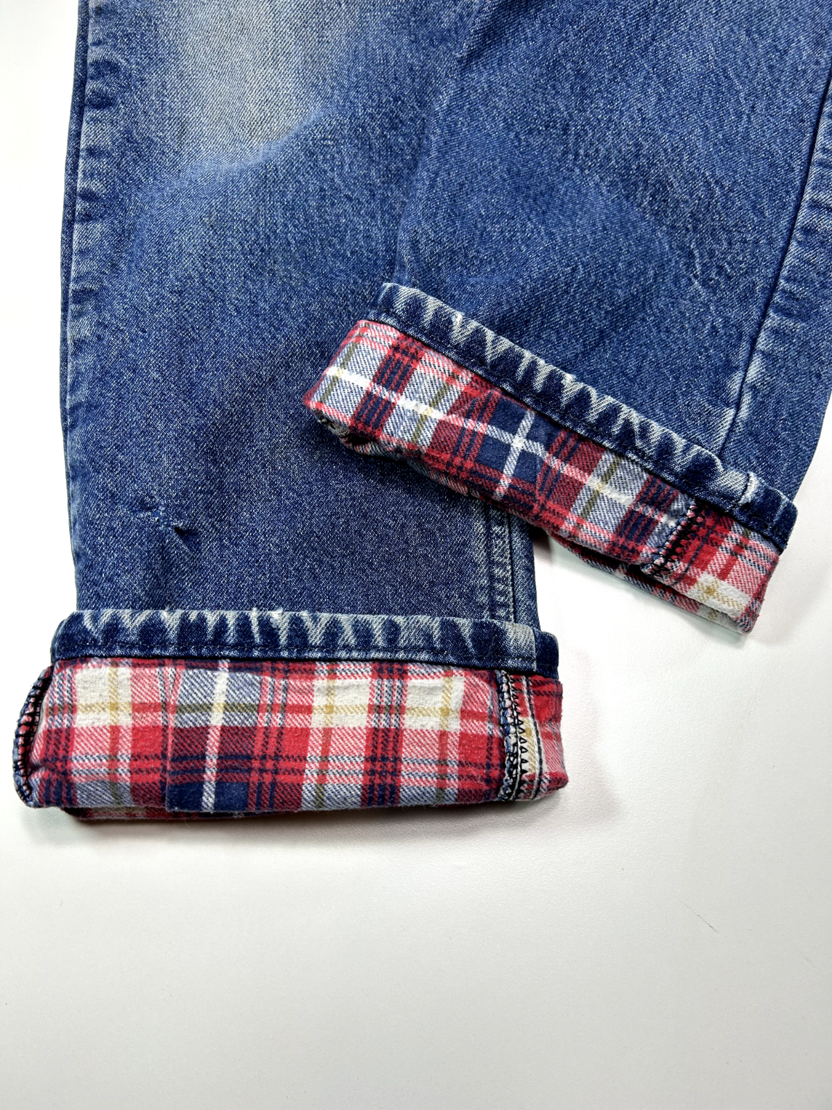 Vintage Carhartt Plaid Lined Dark Wash Denim Work Wear Pants Size 34W Blue