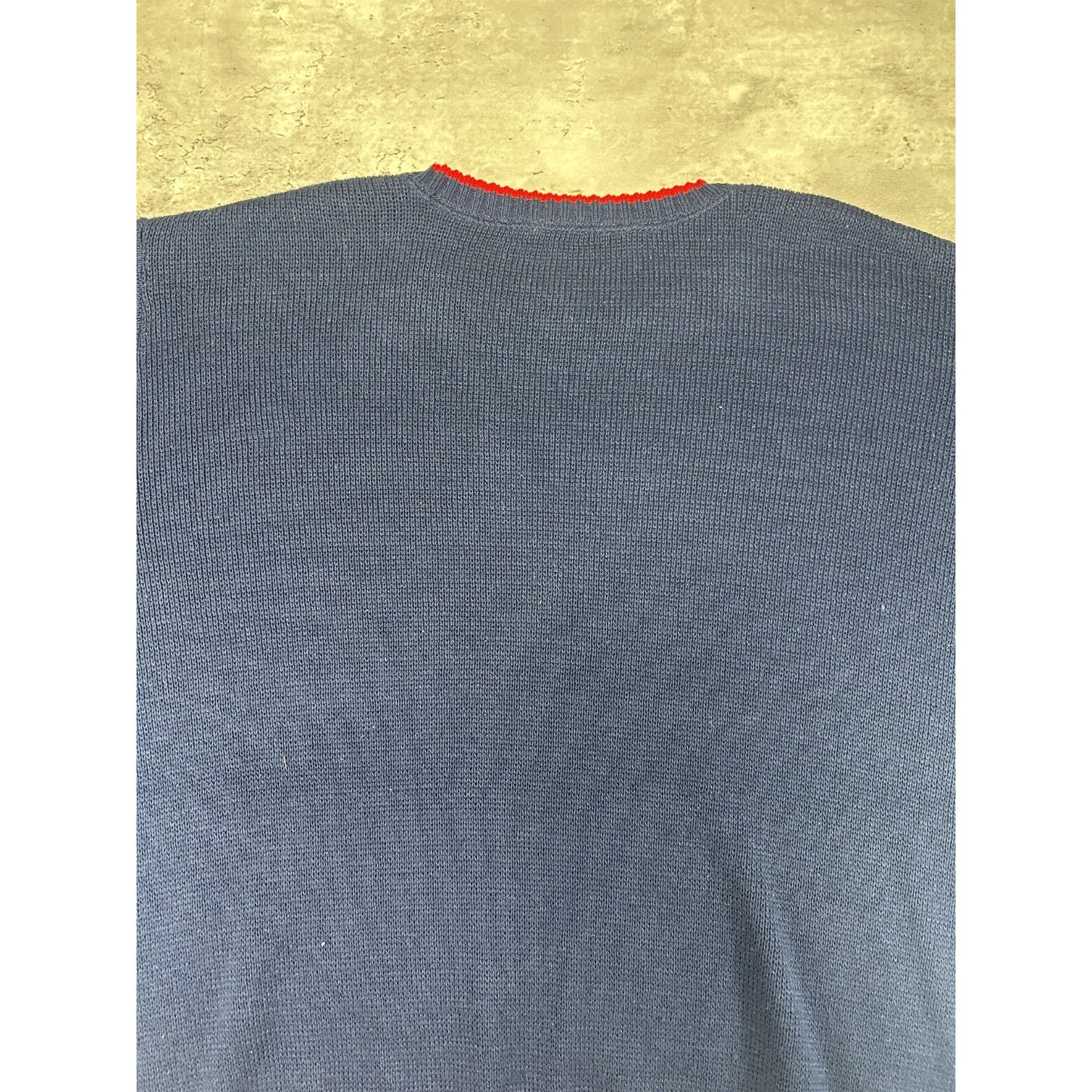 Vintage 90s American Flag Print Pullover Ribbed Knit Sweater Size XL