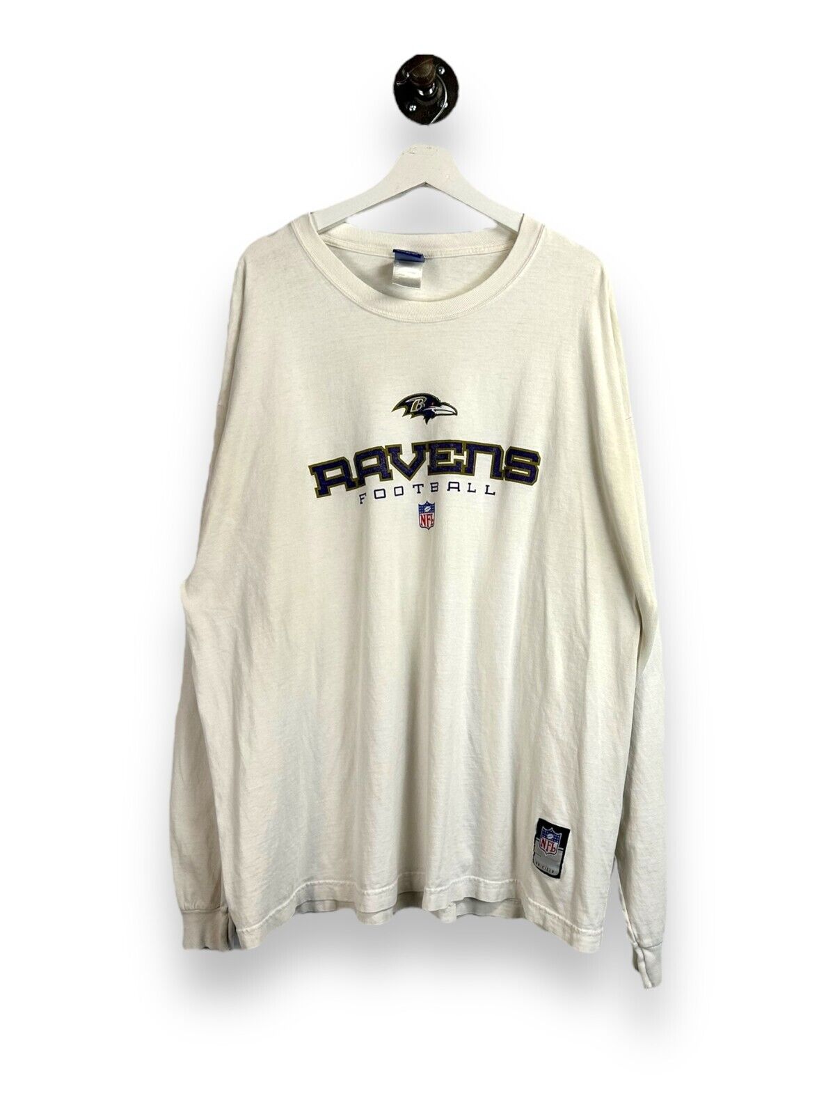 Vintage Baltimore Ravens Spell Out Graphic Long Sleeve Football T-Shirt Size XXL