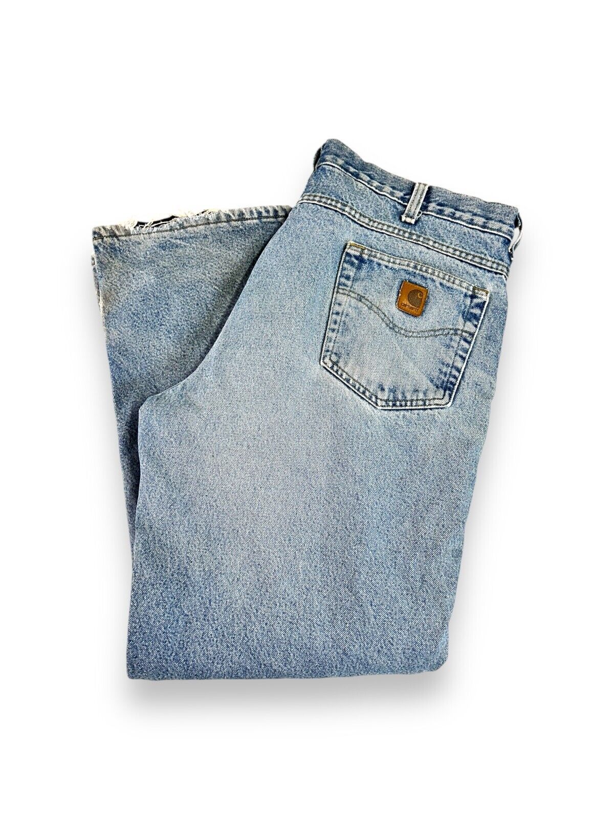 Vintage Carhartt Fleece Lined Light Wash Denin Workwear Pants Size 38