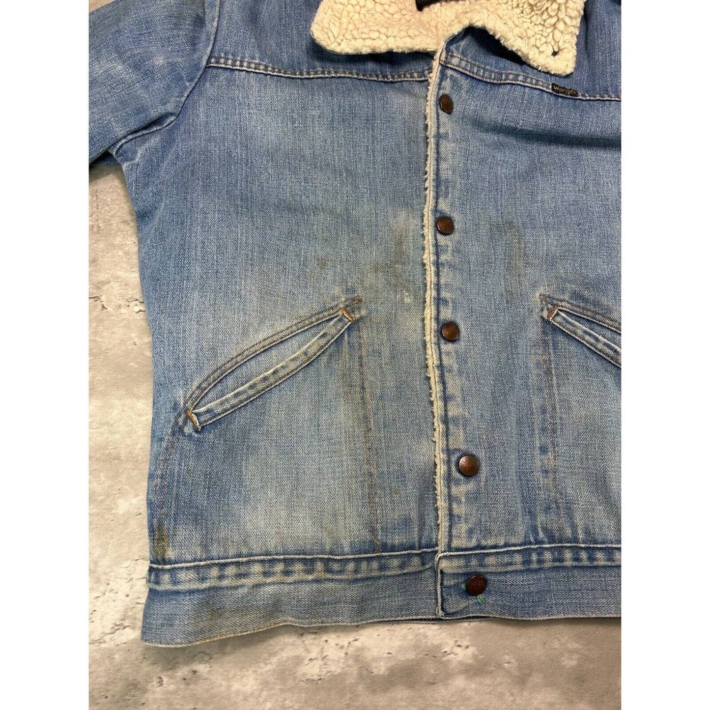 Vintage 60s Wrangler Wrange Sherpa Lined Denim Workwear Jacket Size Medium