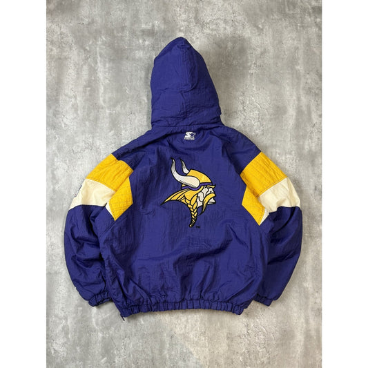 Vintage 90s Minnesota Vikings NFL 1/2 Zip Insulated Starter Jacket Size Large