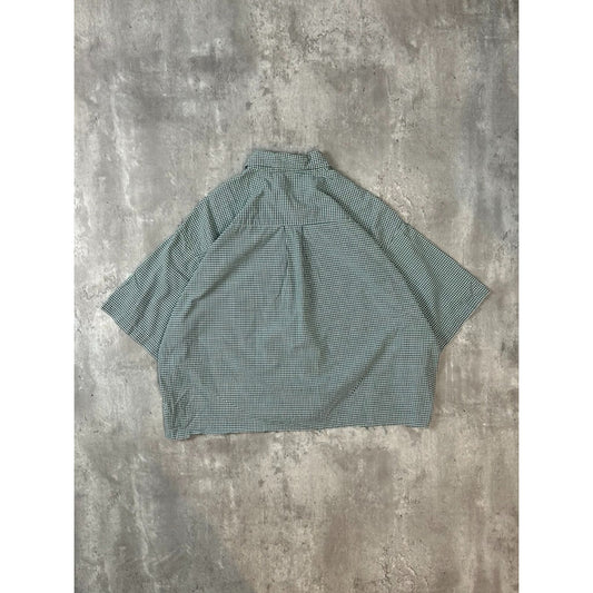 Vintage 90s L.L. Bean Plaid Short Sleeve Reworked Cropped Button Up Shirt Sz XL