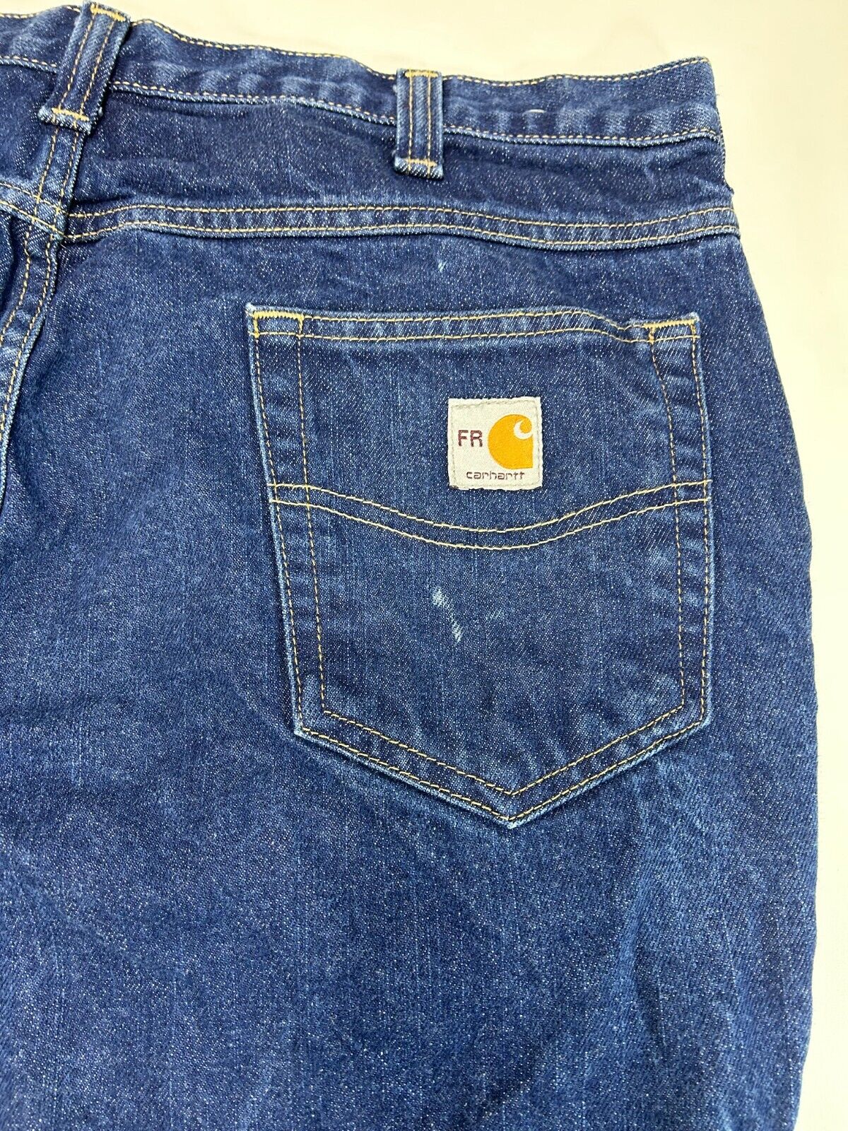 Vintage Carhartt FR CAT2 Dark Wash Denim Workwear Pants Size 37W Blue