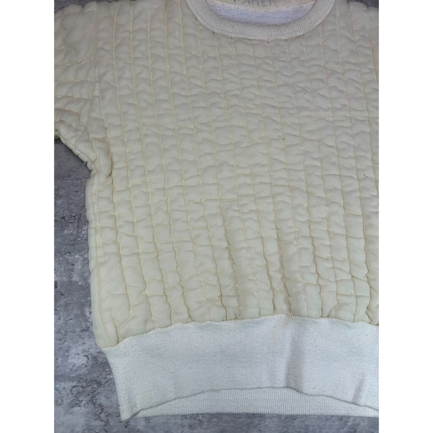 Vintage 1960s Quilted Thermals Lined Pullover Sweatshirt Size Small White