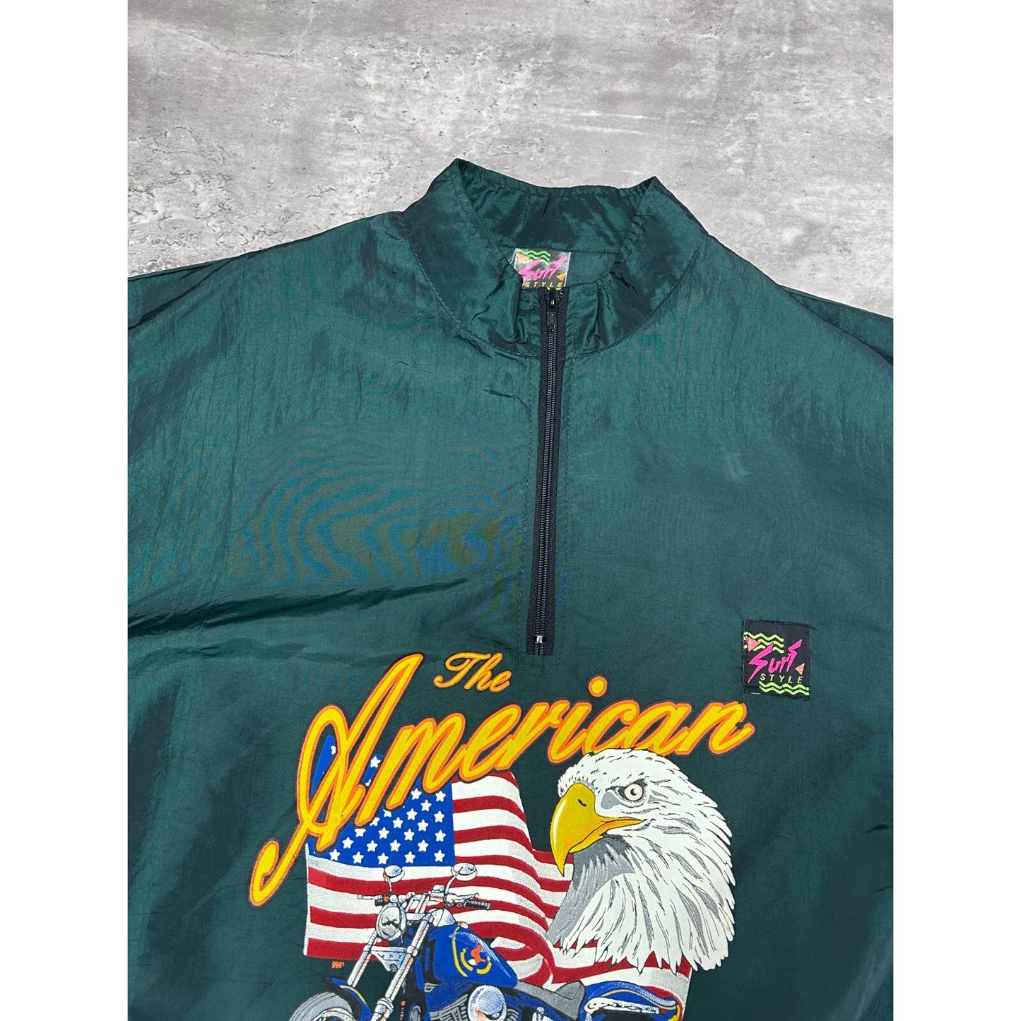 Vintage 90s Surf Style American Sensation Bald Eagle Biker Jacket Size XL