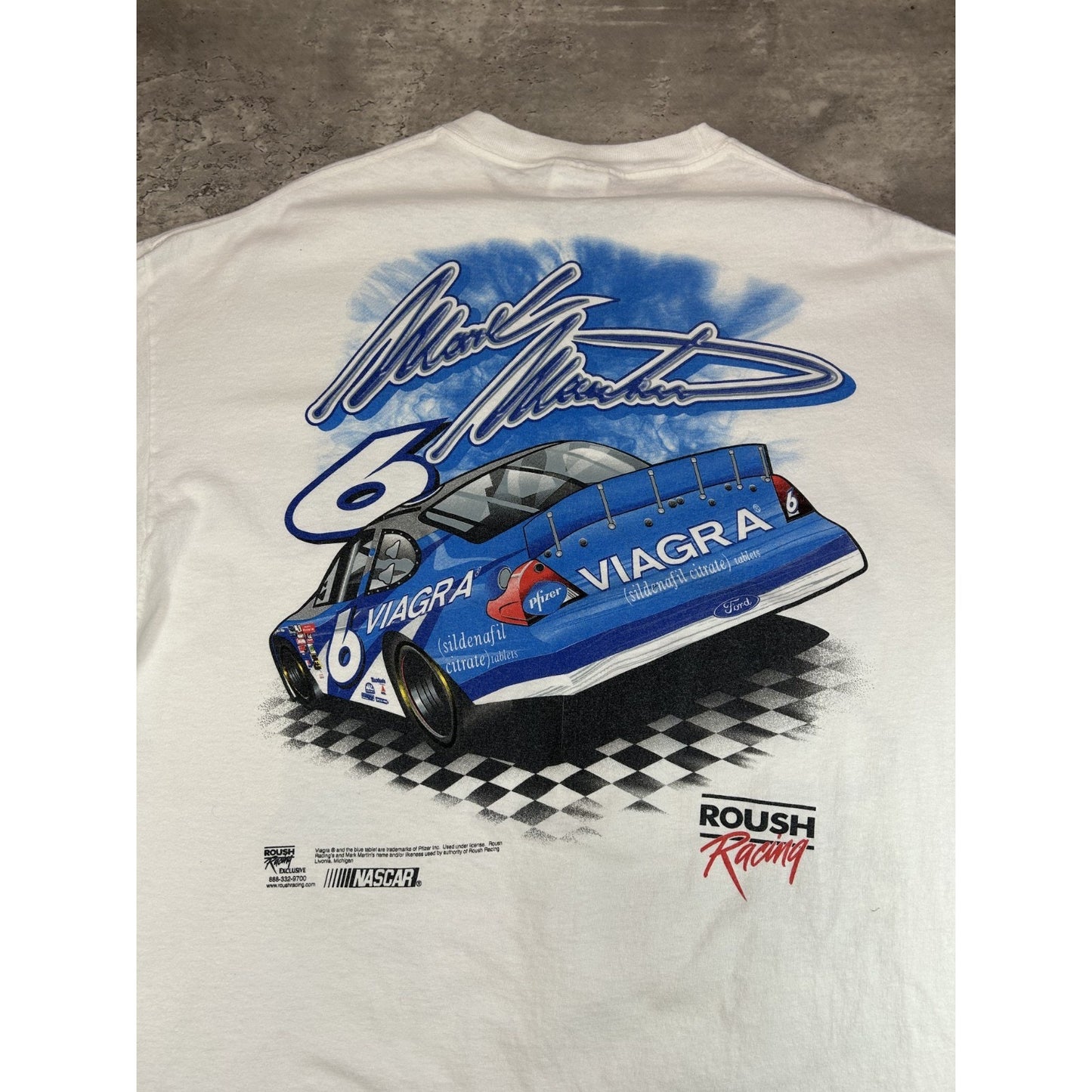 Vintage Mark Martin #6 Viagra Racing Nascar Graphic T-Shirt Size XL White