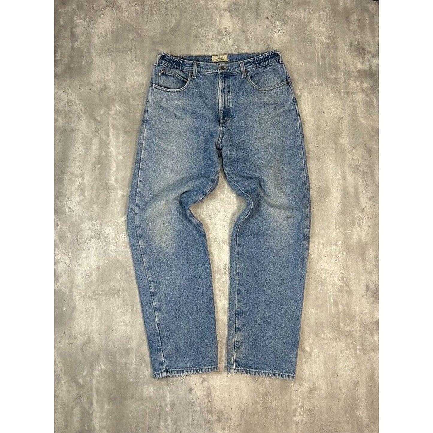 Vintage L.L. Bean Comfort Waist Plaid Line Light Wash Denim Pants Size 33 Blue
