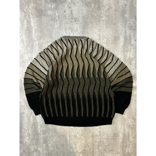 Vintage 90s Northern Isles Abstract Wavy Print Pullover Knit Sweater Size XL