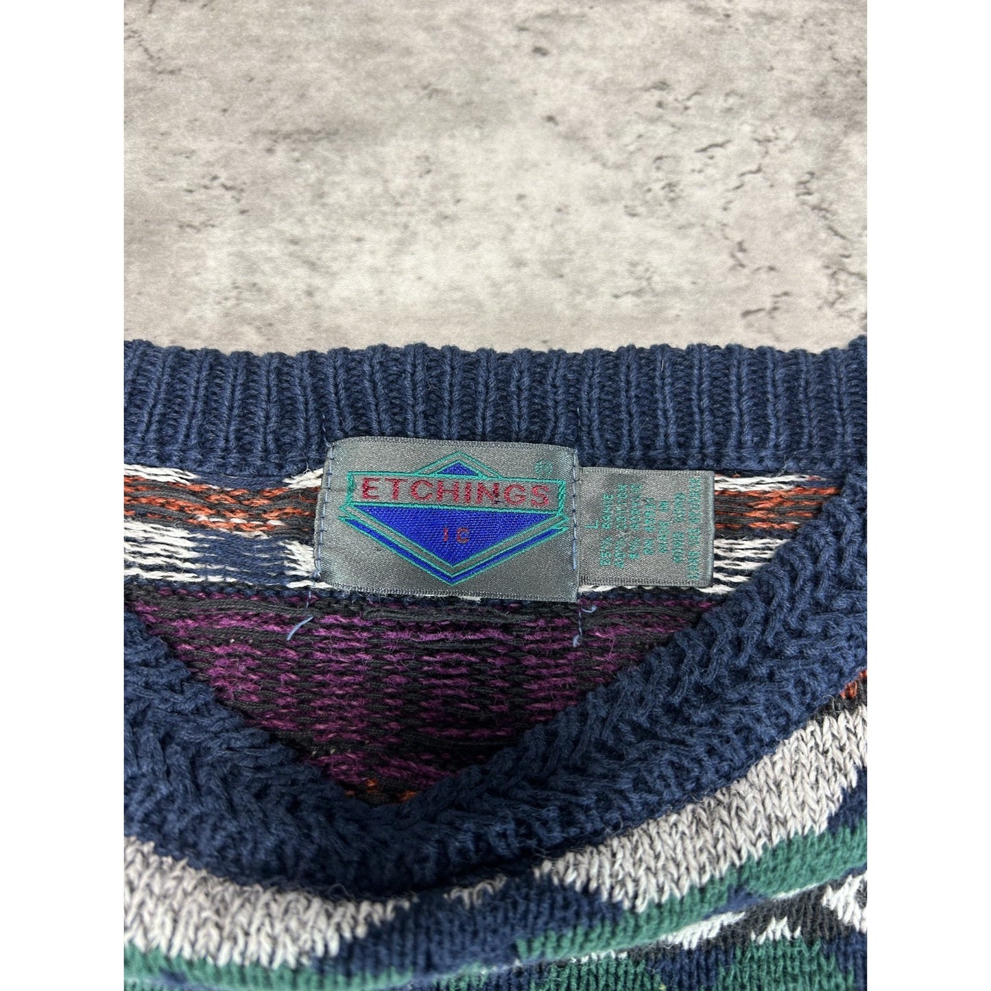 Vintage 80s/90s Etchings Abstract Striped Pullover Knit Sweater Size Large