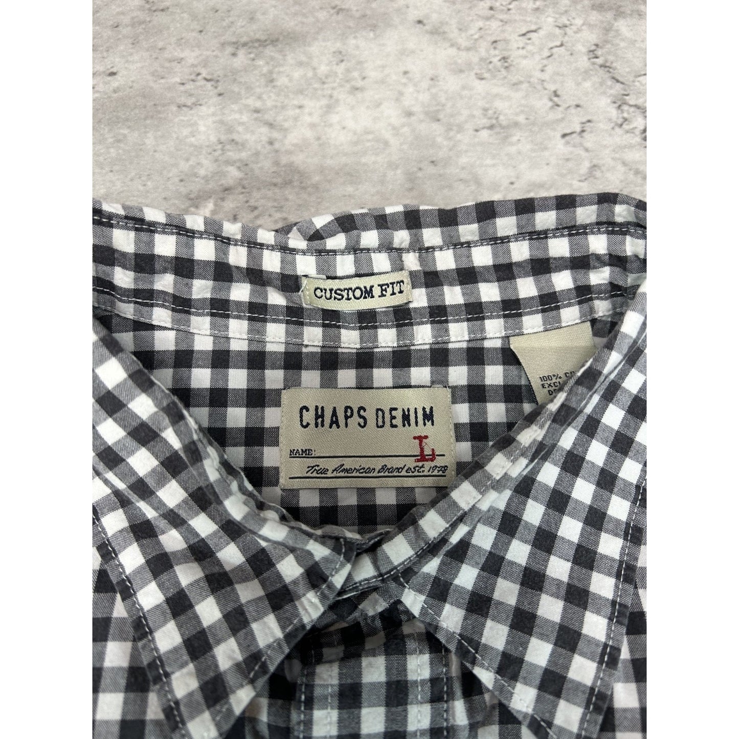 Vintage Chaps Denim Plaid Pearl Snap Short Sleeve Cropped Button Up Shirt Large