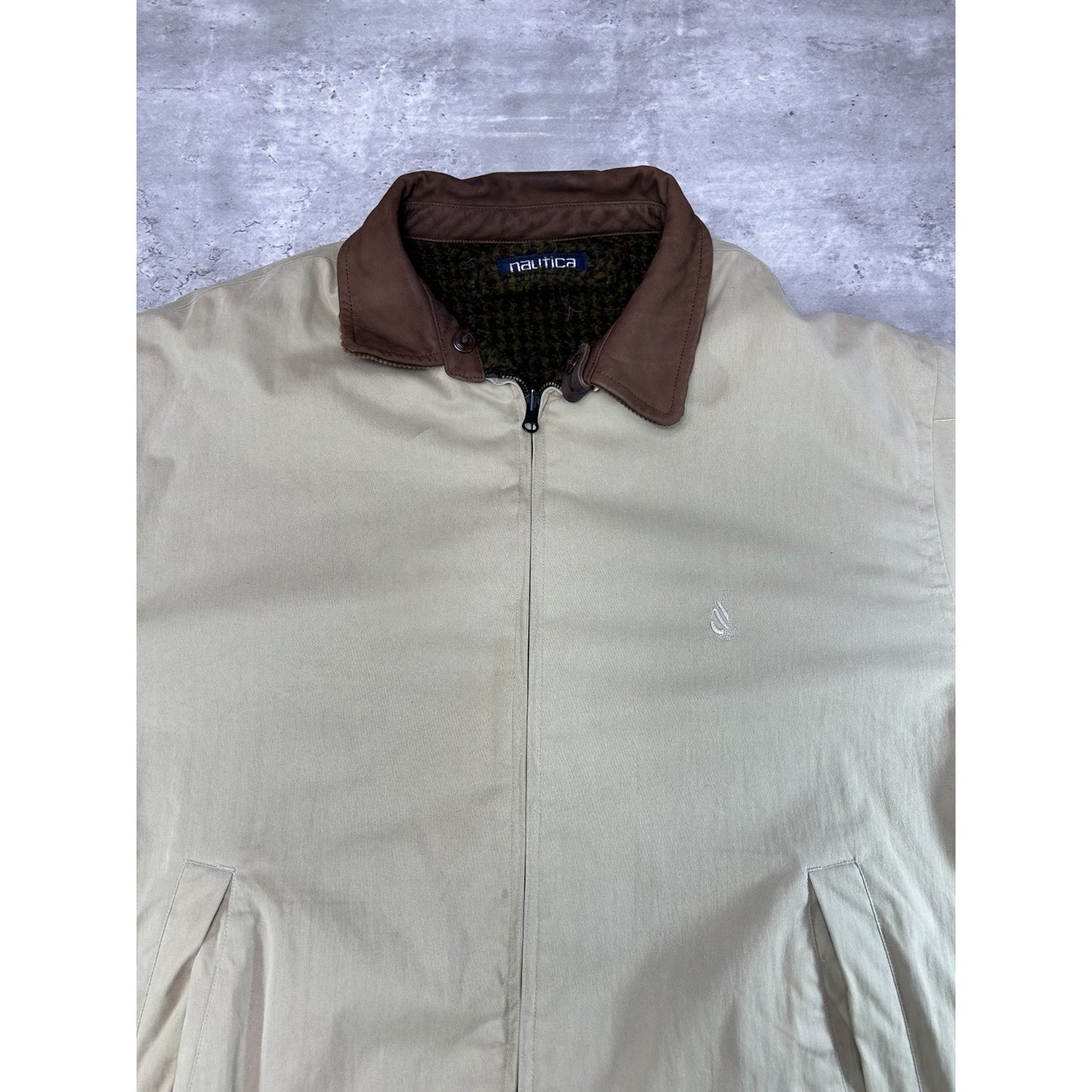 Vintage Nautica Full Zip Harrington Bomber Jacket Size 2XL Beige