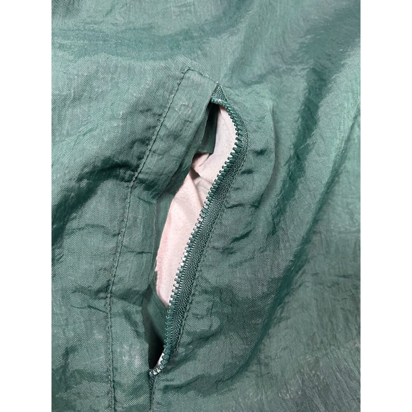 Vintage 90s Champion Embroidered Spellout Nylon Pullover Jacket Size XL Green