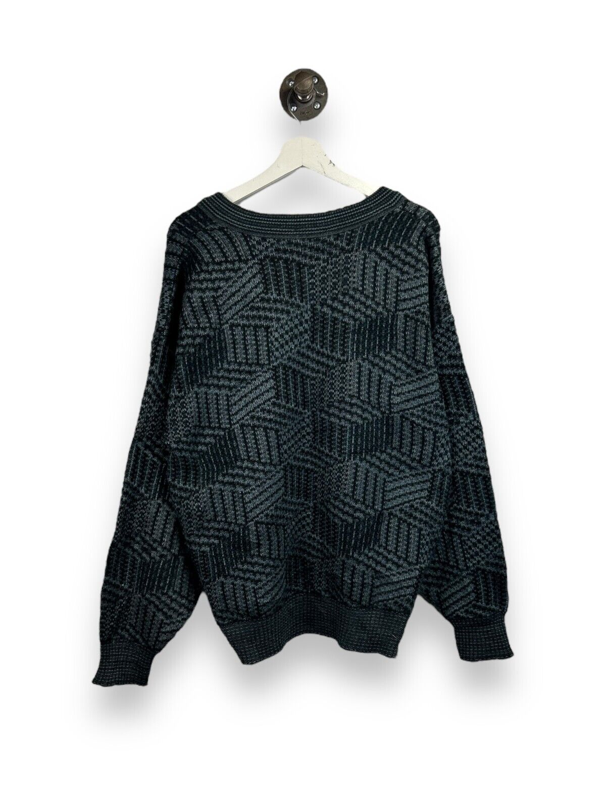 Vintage 80s/90s London Fog Abstract Print V-Neck Pullover Knit Sweater Size Large